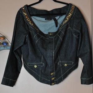 ASHLEY STEWART OFF THE SHOULDER JEAN SHIRT